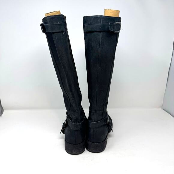 BP Black Leather Boots Tall 6.5 Zip Up Riding Boho Moto Biker Western Goth - Picture 6 of 10